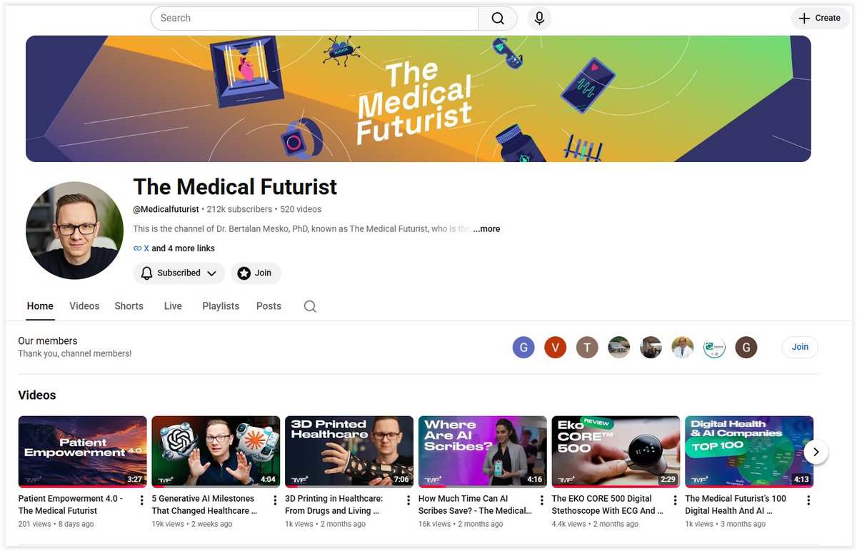 Berci's tweet photo. More than 500 videos about digital health, healthcare AI and the future of medicine for over 212,000 subscribers on The Medical Futurist YouTube channel!

We produce new videos weekly.

Check it out and subscribe for free so you won't miss out on the new content! https://t.co/xOFaLRANQH
