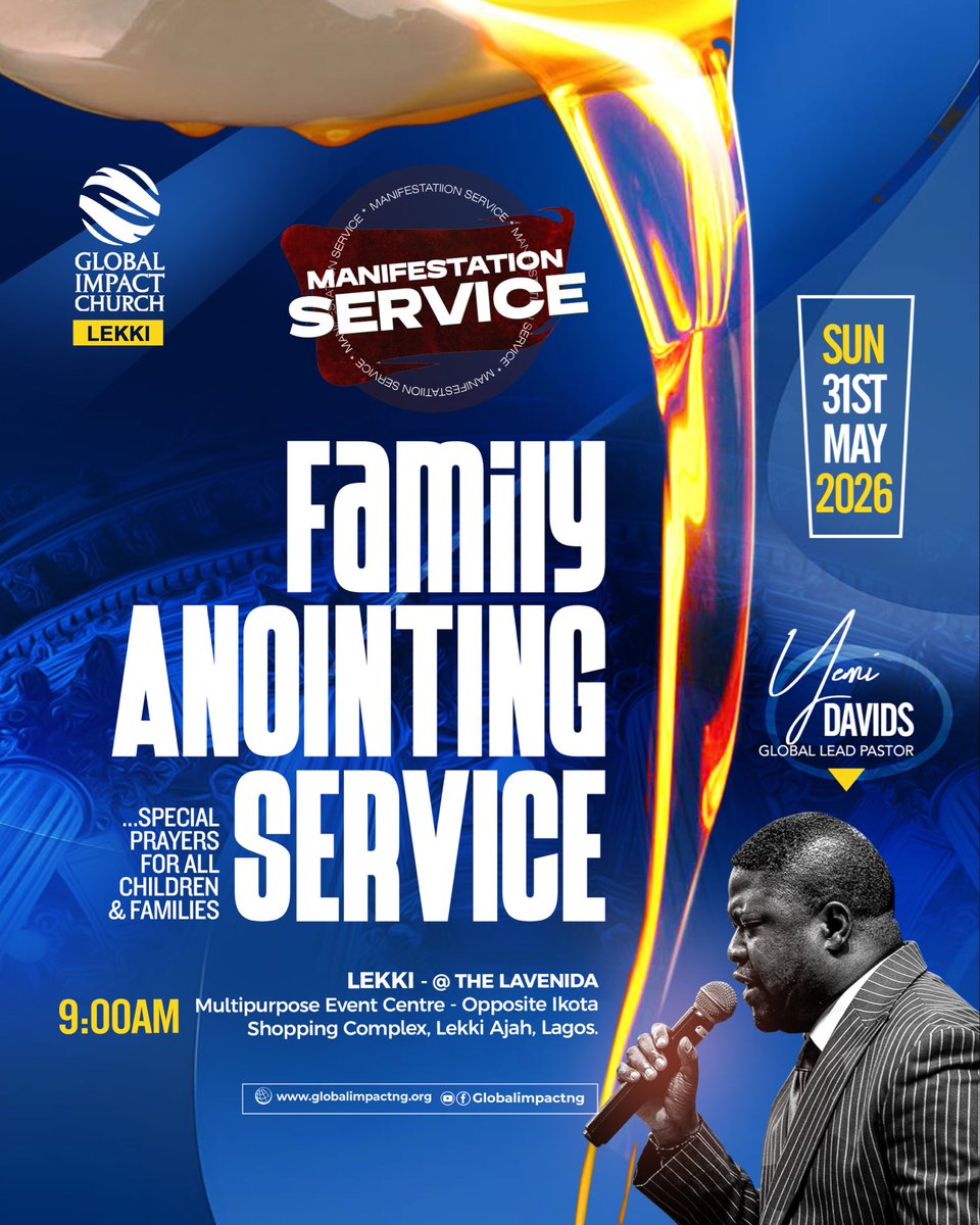 GICLekki's tweet photo. Join us this Sunday for our Family Anointing Service.
A special time of prayer and declarations over every child and family.
🕘 9:00AM
📍 L’Avenida Multipurpose Events Centre, VGC–Ajah, Lekki.
#FamilyAnointingService #GICLekki #SundayService https://t.co/8htC4bAIeN
