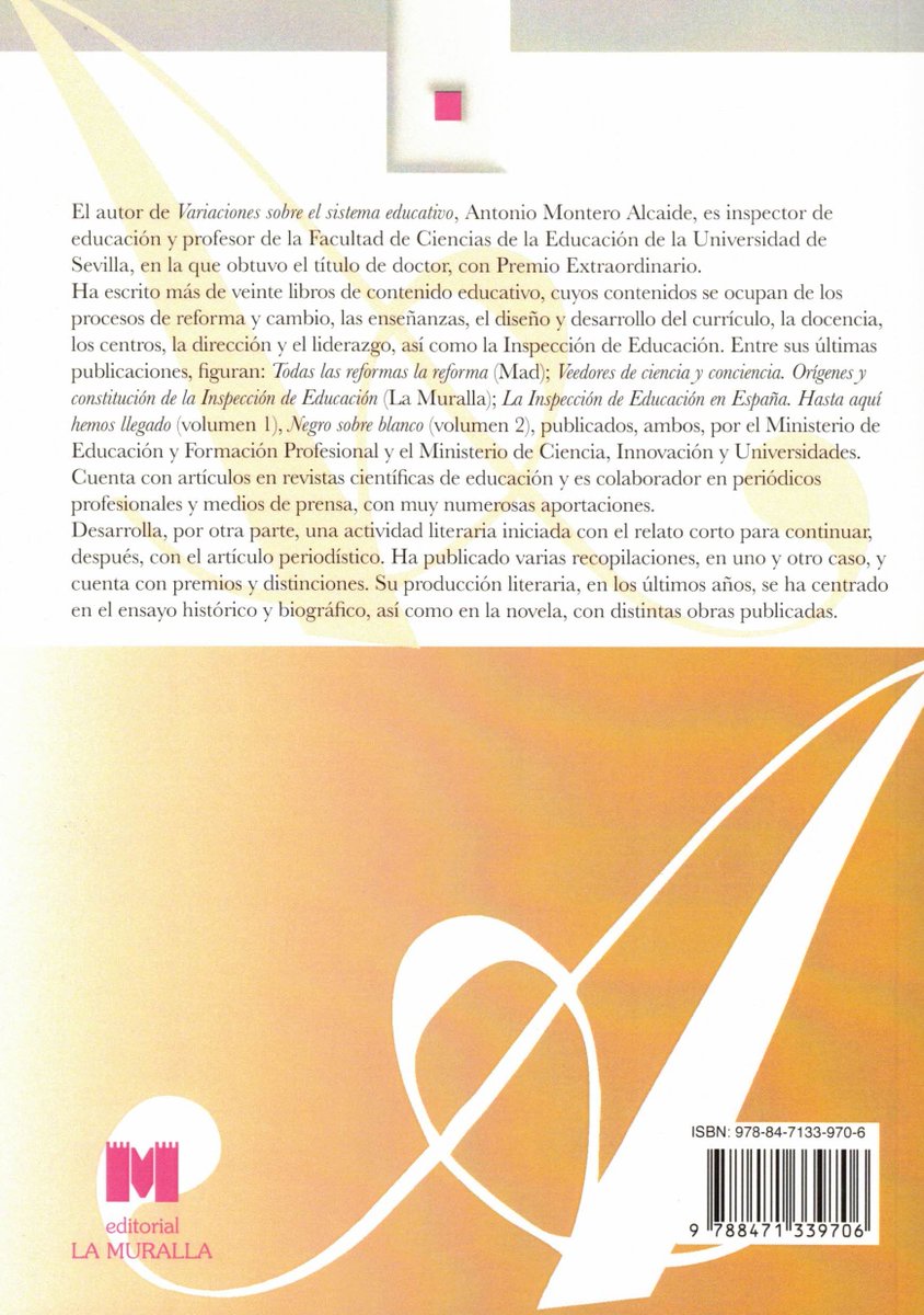 AMonteroAlcaide's tweet photo. VARIACIONES SOBRE EL SISTEMA EDUCATIVO
Inspección, dirección, currículo

Antonio Montero Alcaide

La Muralla | 2026 | Dir.: M.ª A. Casanova

AMAZON  https://t.co/fRdaeDc1tb

FNAC  https://t.co/6xw6GCBq09

AGAPEA  https://t.co/bvzdJ15P2q

LA CASA DEL LIBRO  https://t.co/HVasgT3kCi https://t.co/ApD7cDjEJa