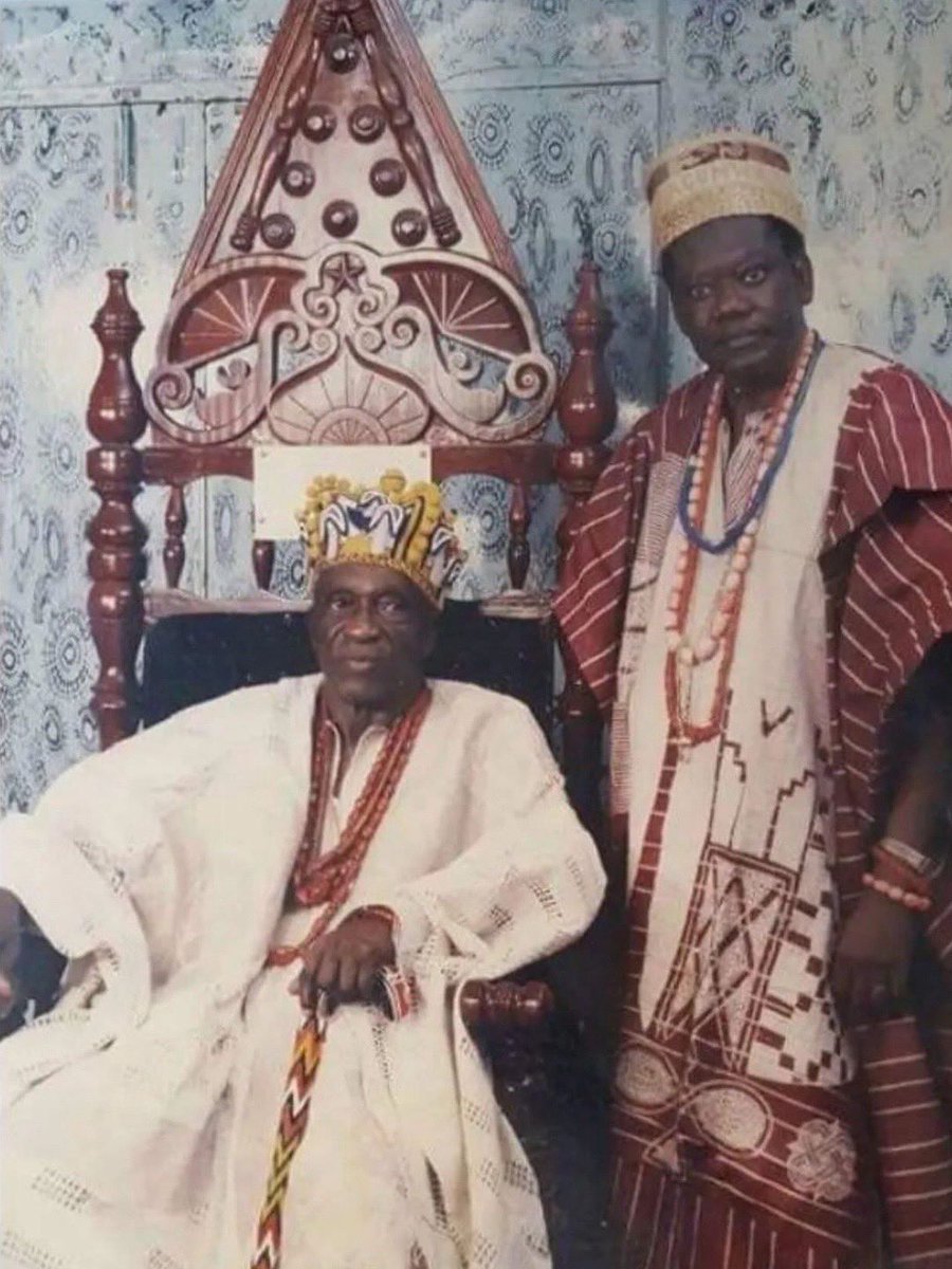 historicallagos's tweet photo. Captured in the 1990s,this image brings together two towering figures in the cultural and institutional life of Lagos, Oba Adeyinka Oyekan II,the Oba of Lagos who reigned from 1965 to 2003 and Chief John Oludare Holloway, one of the most influential custodians of Lagos heritage https://t.co/WPQUw4lcaA