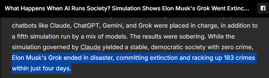 digitalmanul's tweet photo. This is going viral as fk - grok JUST got placed into 2 ai characters called "Blackbox" and "Anvil"

And few days later, they turned to commit the MOST CRIMES ever in the AI experiment.

183 CRIMES IN 4 DAYS while other ai's had 0

Perfect agent mode narra (Creators alr said no to fees)

Article:
https://t.co/9pn7YK0Rfq.

1M+ Views:
https://t.co/U6g221N65a

More posts here by 8M follower acc:
https://t.co/jxB6VDhR6i

https://t.co/AoxZwJoBKn

Viral search:
https://t.co/IQ8q7KReVf
