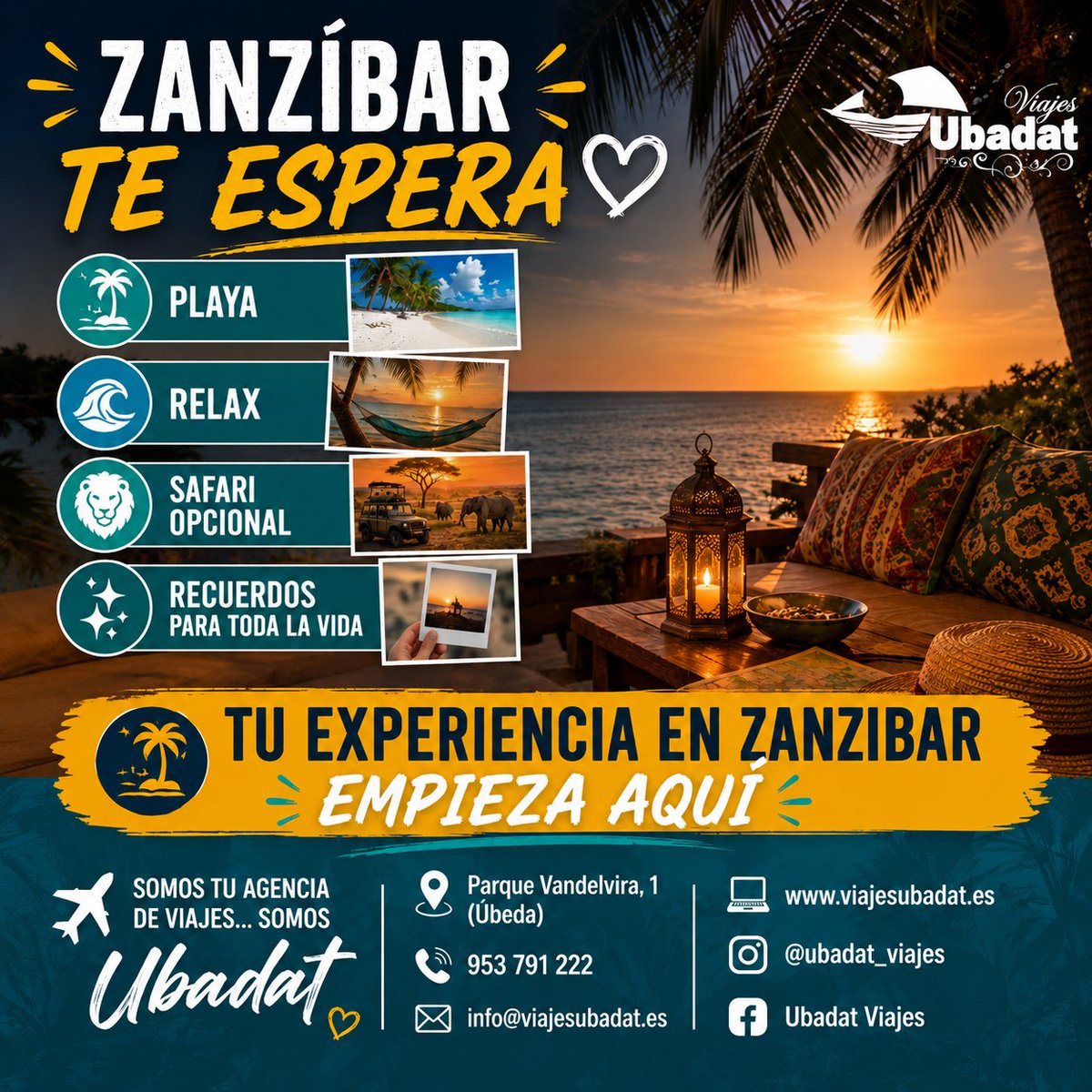 ubadat_viajes's tweet photo. 🌴 ¿Te imaginas despertar cada mañana frente a aguas turquesas y playas de arena blanca? Zanzíbar es mucho más que un destino de playa. Es desconectar del estrés, descubrir una cultura fascinante, contemplar atardeceres increíbles y vivir experiencias que recordarás toda la vida https://t.co/6Zmqr7lUIG