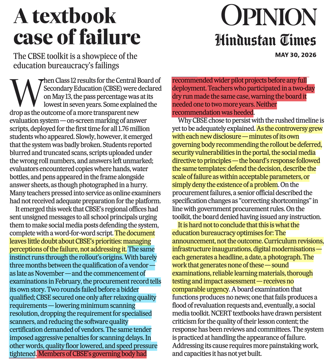 beastoftraal's tweet photo. Scathing editorial that points to a larger malignancy of BJP's regime: do something wrong, get caught, defend the decision or simply deny the problem. What HT misses is BJP's subsequent efforts to distract, with more anti-Muslim/Christian measures and more Jai Shri Ram. We, the fools, get 'managed' by the last two, as usual.