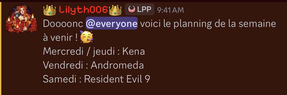 lilyth006's tweet photo. Hello internet 🔥

Voici le planning de la semaine prochaine, hâte de vous retrouver 🥰 https://t.co/JoCULnWZQH