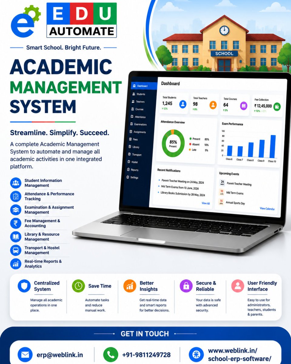 EDUAutomate's tweet photo. 🎓 Transform Your School with Edu Automate!

Streamline academic management, track attendance, manage fees, and access real-time reports—all in one easy-to-use platform. Make your school smarter and  

Website : https://t.co/lfJocsDrIY

#EduAutomate #SchoolManagement https://t.co/lCuRbDWc4t