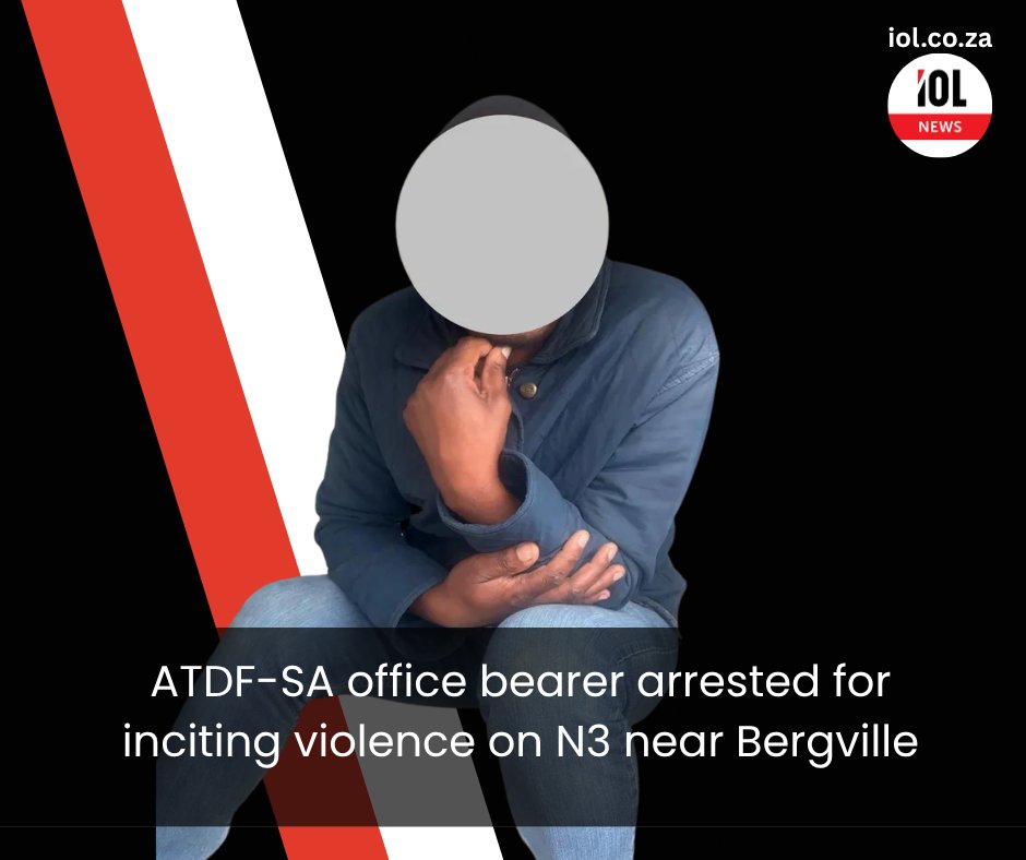 IOL's tweet photo. Police arrested an ATDF-SA national office bearer after alleged violence disrupted the N3 near Bergville, where about 10 suspects halted trucks and fled. A bakkie linked to the suspect was found with stones, while three arrests followed. 
#ATDFSA #N3 #Bergville #KZNPolice #TruckProtests #RoadViolence #Colenso #SouthAfrica  
Read more here: https://t.co/gF0BX0OqJO