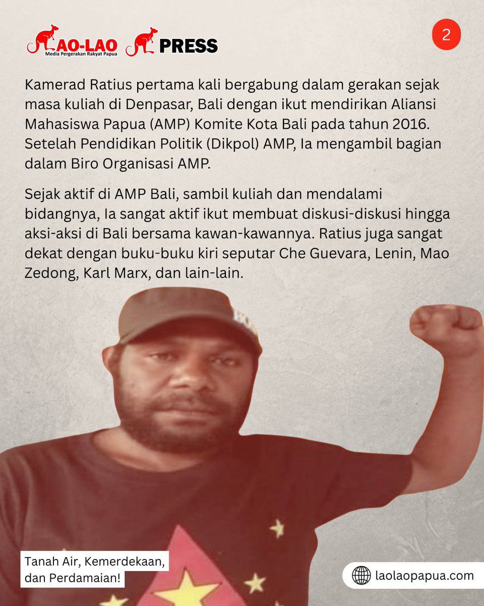 laolao_papua's tweet photo. Kami Lao-Lao Papua turut berdukacita yang sedalam-dalamnya atas meniggalnya Kamerad Ratius Murib alias Neson Murib, mantan anggota AMP Komite Kota Bali dan hingga meninggal adalah anggota TPNPB Kodap Kwiyawagi

Tanah Air, Kemerdekaan, dan Perdamaian!

#laolao_papua https://t.co/3LUqZDEBT3