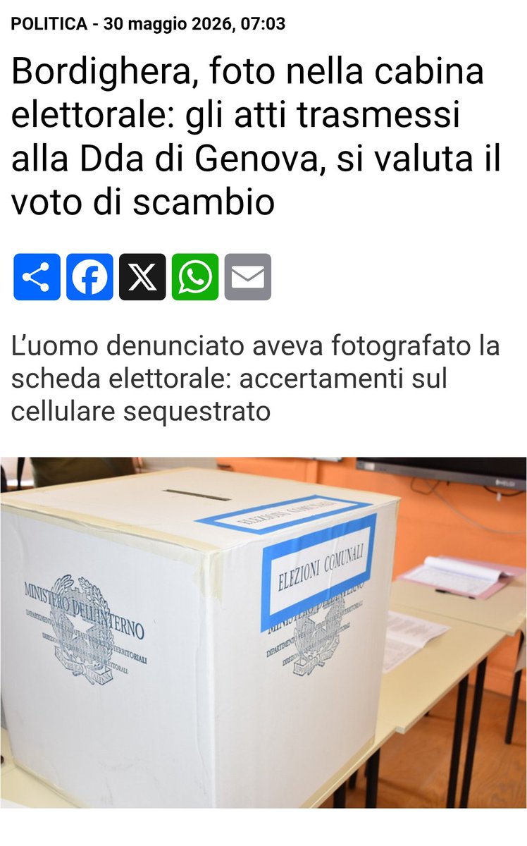BiribissiBlog's tweet photo. #Elezioni #Bordighera
Si allargano le indagini sulla fotografia scattata all’interno di una cabina elettorale durante l’ultima tornata amministrativa.
https://t.co/1hoXieZ7WW https://t.co/UCpDFAp9AZ