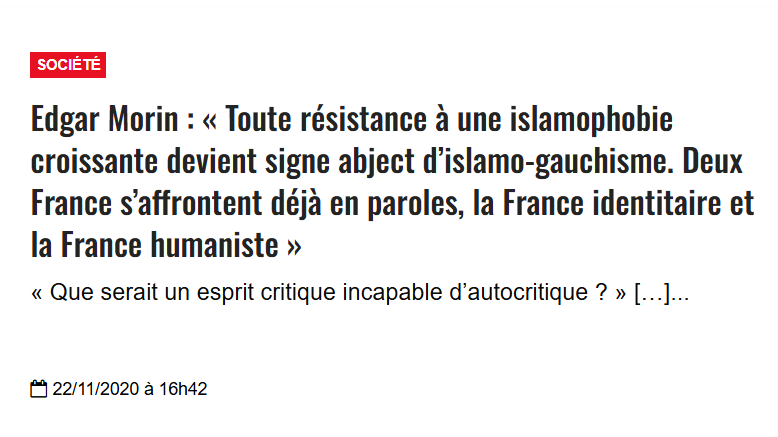 FrDesouche's tweet photo. Ils oublient tous fort opportunément de rappeler qu’Edgar Morin a servi de caution morale à Tariq Ramadan et fut un compagnon de route de l’islamisme. https://t.co/ljnRxC3Hb7