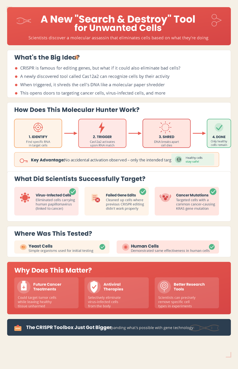 grabstractio's tweet photo. #grabstract of the day

Scientists developed a new CRISPR tool that can selectively kill cells based on what genes they're expressing, including cancer cells and virus-infected cells.

https://t.co/frv00ylZMZ https://t.co/yCQ0Rjb17a