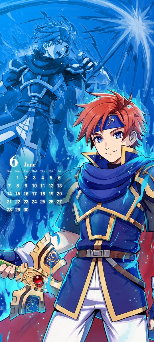 FE_Heroes_EN's tweet photo. We're giving out an original wallpaper and original calendar wallpaper for June 2026! This time they feature Roy: Of Binding! #FEHeroes #FEHeroesWallpaper #FireEmblem https://t.co/JXDrVsYPz5