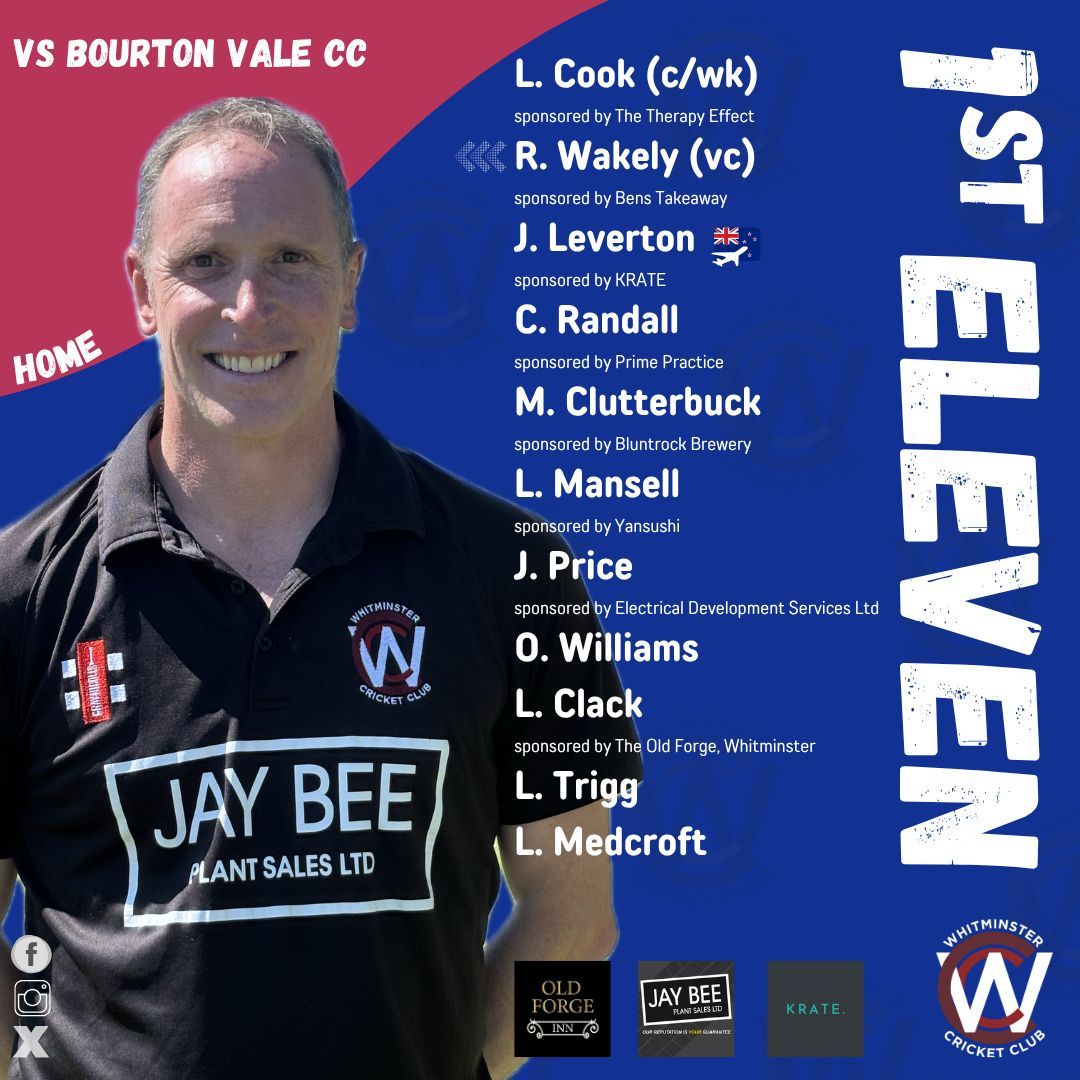 WhitminsterCC's tweet photo. TEAM NEWS🏏

Week 5 team sheets are in!

All three sides are back in action today. Where can you watch them? 

1s are at home at Whitminster Playing Field
2s are away at Slimbridge CC
3s are at home at Marling School

Go well to everyone representing today 👊🏻 https://t.co/k5aRihgd4M