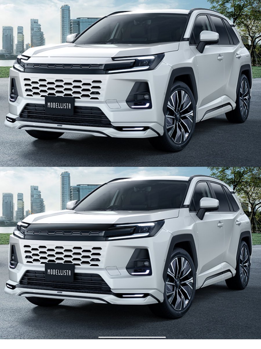 RAV4ARKW's tweet photo. どなたかお詳しい方がいらっしゃれば、ご意見をお聞きしたいのですが
職場の先輩が「rav4のグリルはブラックを付けたらカッコいい！」と言って、イメージ画像を寄越して来ましたが
ボディと異なる色を注文できるのでしょうか
（そもそもこれはカッコいいのか…？）

#新型rav4
#モデリスタ https://t.co/59L9rp7WIH