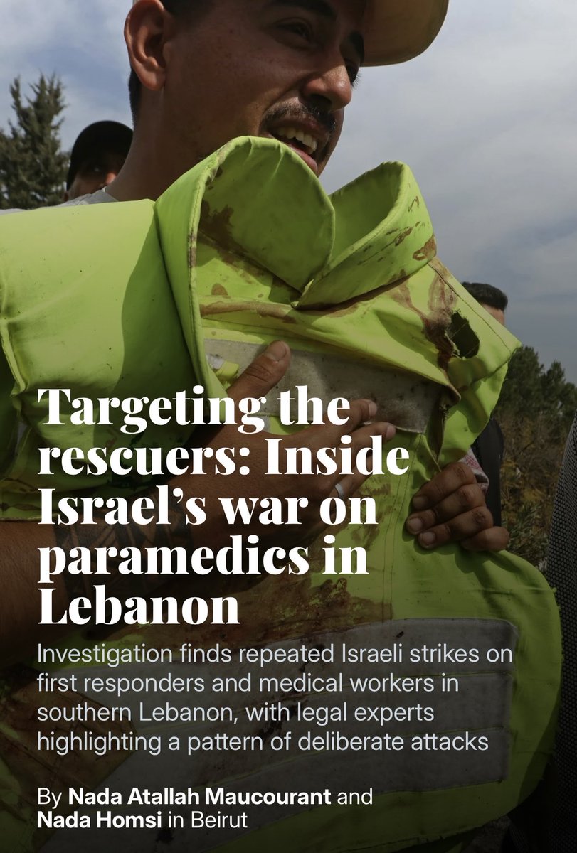 MaucourantNada's tweet photo. REVEALED: Inside Israel’s war on paramedics.
The National investigated four cases in which Israeli strikes killed first responders while they were carrying out rescue missions.
In each case, the paramedics were clearly identifiable as rescuers, and there was no indication of an immediate military threat that would justify the attack.
Legal experts said the cases reveal a pattern that appears "deliberate" and shows "clear intent" to target paramedics. 1/