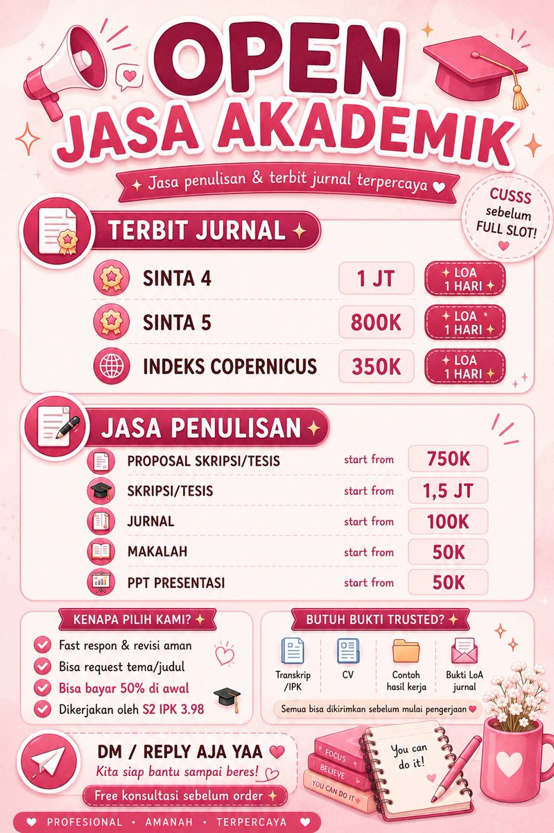 pinkschoolar's tweet photo. joki jurnal murah cepat joki skripsi tesis murah joki proposal tesis murah joki ppt murah joki makalah murah jasa jurnal murah jasa proposal skripsi tesis murah jasa skripsi tesis murah jasa ppt murah jasa makalah murah #zonauang #jokitugas https://t.co/A3nseR2yPK