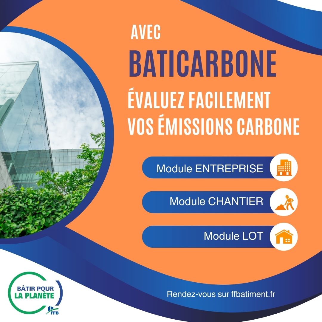 FFBatiment's tweet photo. 🌿 Le bilan carbone de votre entreprise, vous savez où vous en êtes ?
BatiCarbone, l'outil développé par la FFB exclusivement pour ses adhérents, vous permet de mesurer et piloter vos émissions simplement :
✅ Bilan carbone chantier, entreprise ou lot ;
✅ PDF professionnel généré automatiquement ;
✅ Basé sur la méthode @ademe.
👉 https://t.co/IIKqEqUUml
🔁 Faites de votre engagement environnemental un vrai atout.
#bâtiment #carbone #environnement