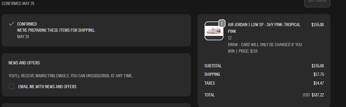 onewish702's tweet photo. @EldenMonitors Woah. I think I hit both pairs but the sz 12 pair email said I didn’t win. The sz 11.5 pair I got the win email but I got a cc charge for both colorways. Weird. Not really sure.  Not gonna get my hopes up until it gets delivered https://t.co/fTHTg8GDGx