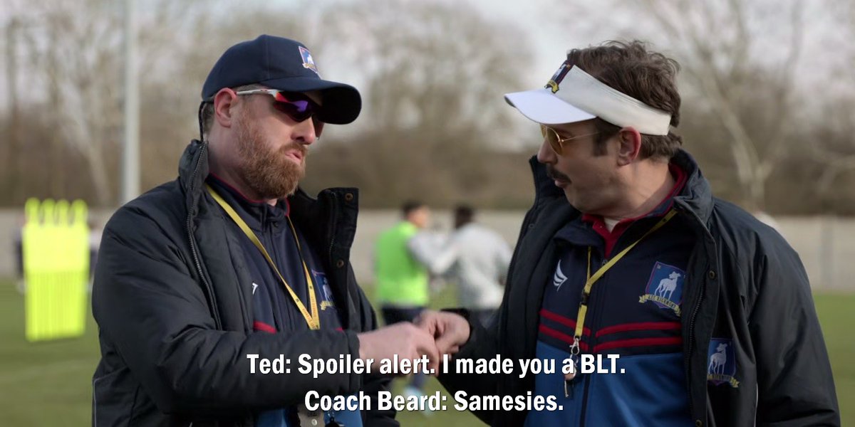 TedLassoism's tweet photo. Ted: Spoiler alert. I made you a BLT.
Coach Beard: Samesies.
Ted Lasso #S02E06
#TedLasso https://t.co/BB1FG2PR6H