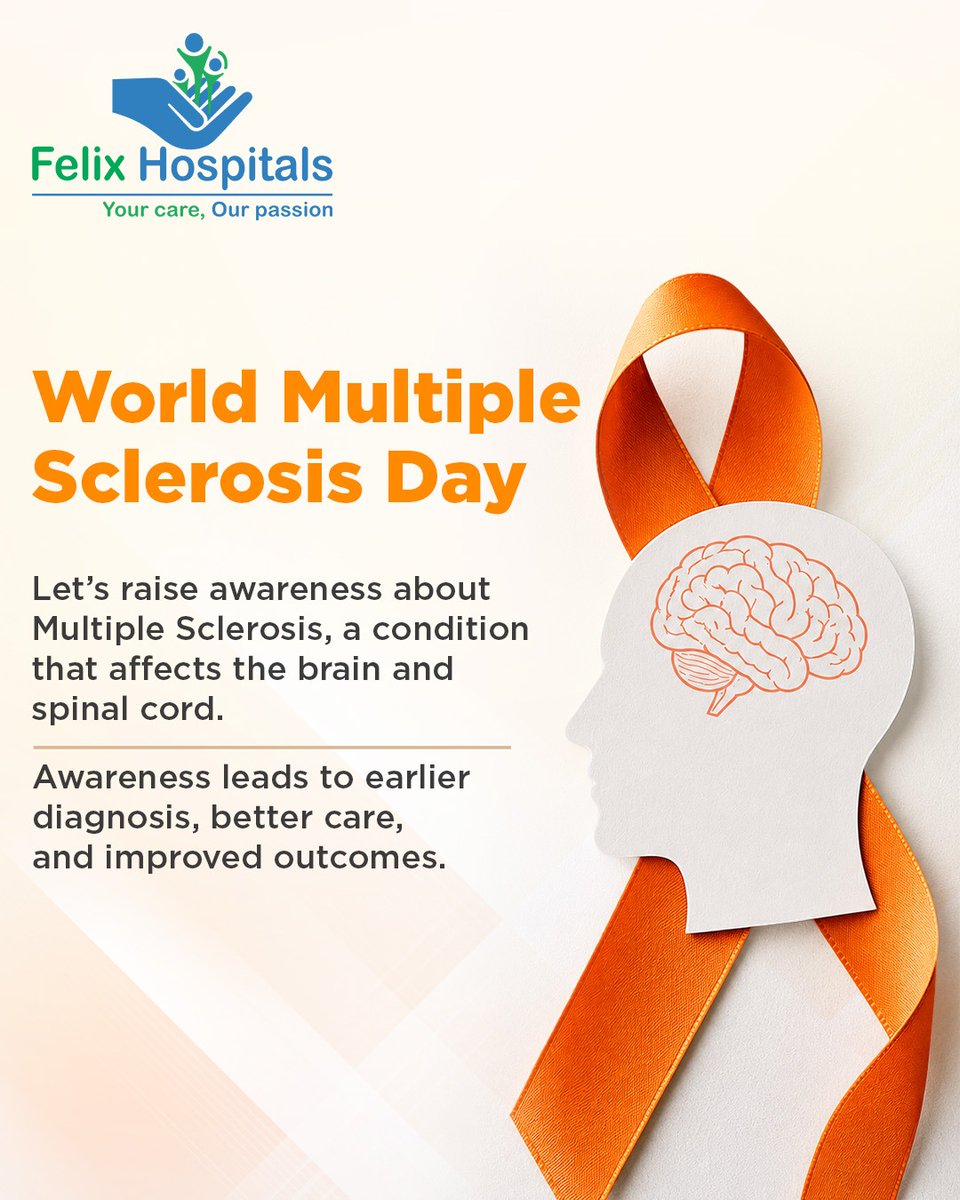 WellnessFelix's tweet photo. This World Multiple Sclerosis Day, let’s recognize MS as a condition that impacts the brain, spinal cord, and optic nerves. Awareness is the first step toward better support and care.
#WorldMultipleSclerosisDay #MultipleSclerosis #MSWarrior #FelixHospital https://t.co/NpK9vaufRi