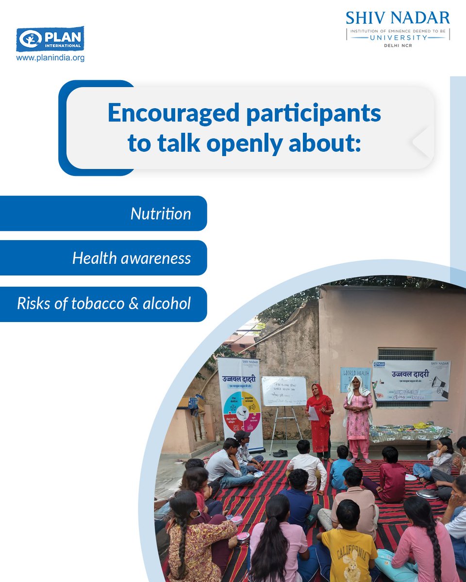 SnuDelhi's tweet photo. This World Health Day, Ujjwal Dadri took Life Skills sessions into 17 villages. Nutrition. Balanced diets. Tobacco &amp; alcohol prevention with a cooking exhibition that made healthy eating real.

#WorldHealthDay #UjjwalDadri #SNUCommunityConnect #SNU #SNF https://t.co/q8VhGXtZVp