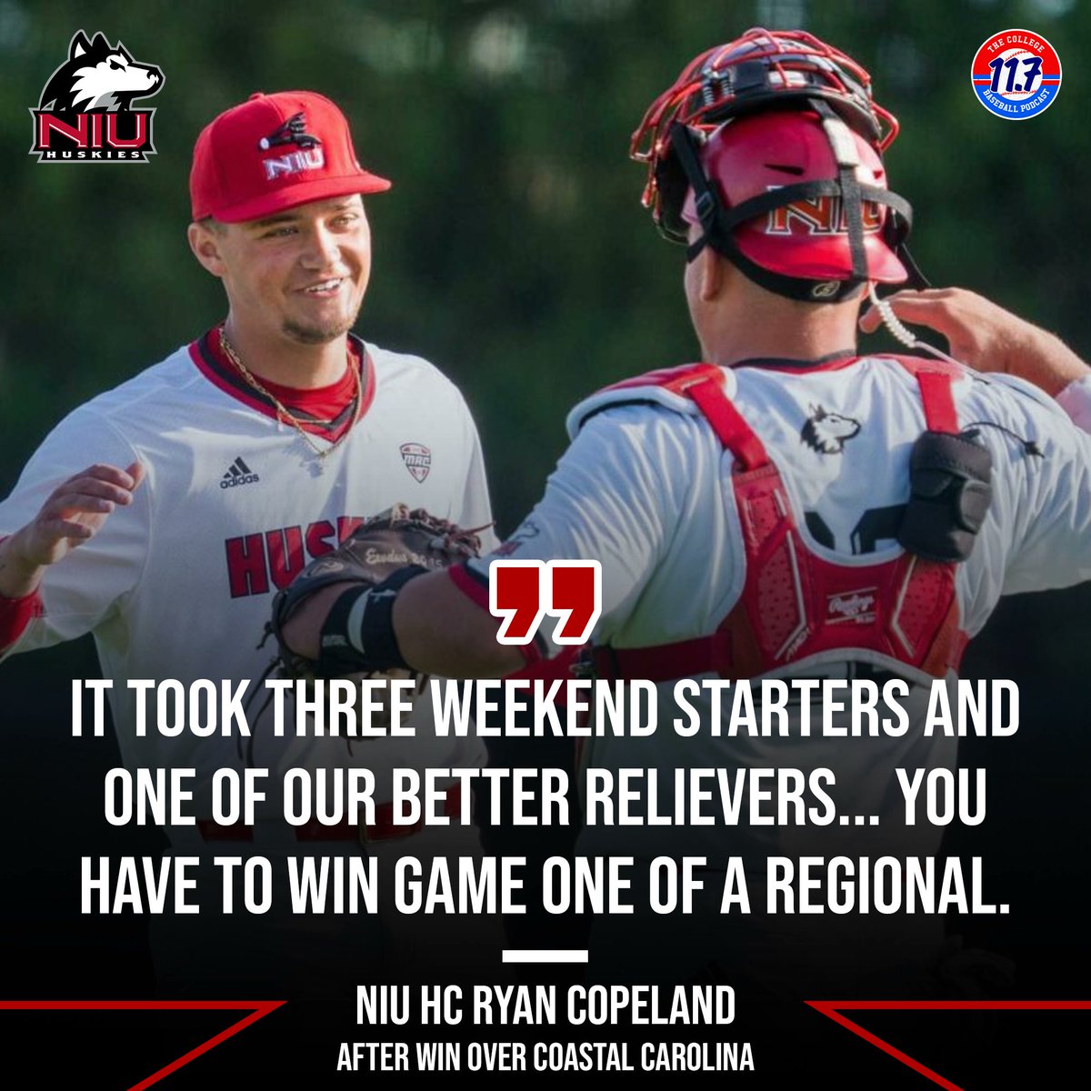 11point7's tweet photo. Northern Illinois used all 3 weekend starters to beat Coastal Carolina and win program's first EVER NCAA tournament game last night.

WHATEVER IT TAKES 🔥 https://t.co/TCM1Oio0Pa