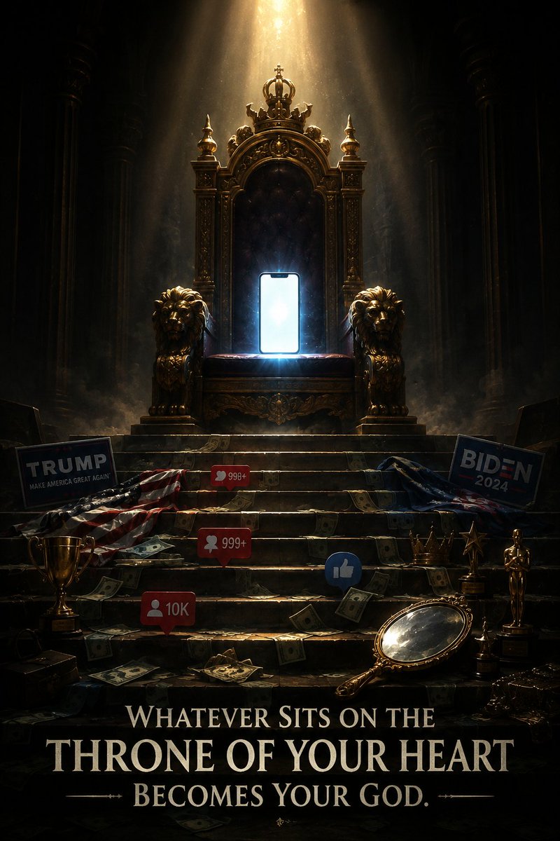 Snippy102's tweet photo. The throne is never empty. Something always sits there shaping your thoughts, desires, and direction.
If it isn’t God, it will be something smaller.
Whatever sits on the throne of your heart becomes your god. https://t.co/3JgnkoUKzg