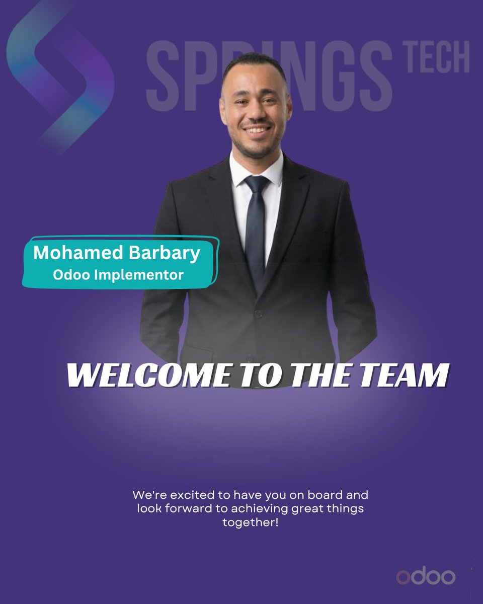 springstechs's tweet photo. We’re pleased to welcome Mohamed Barbary to Springs Tech as Odoo Developer.
We’re excited to have him join our team and look forward to the contributions he will bring.
Wishing you success in your new role✨
#SpringsTech #Odoo #Hiring #SaudiArabia #Egypt https://t.co/Lt6t8wc7Ud
