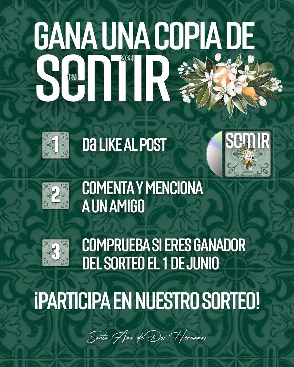 BMSantaAna's tweet photo. 🎁 𝗦𝗢𝗥𝗧𝗘𝗢 | ¿Quieres conseguir una copia de nuestro nuevo trabajo discográfico #Sentir? 

1️⃣ Dale like a esta publicación
2️⃣ Sigue nuestra cuenta
3️⃣ Comenta mencionando a un amigo

📅 El ganador se dará a conocer el próximo 1 de junio.

⚠️ Importante: para que la participación sea válida, ambos participantes deberán seguir nuestra cuenta.

¡Mucha suerte a todos y gracias por acompañarnos en este nuevo proyecto!