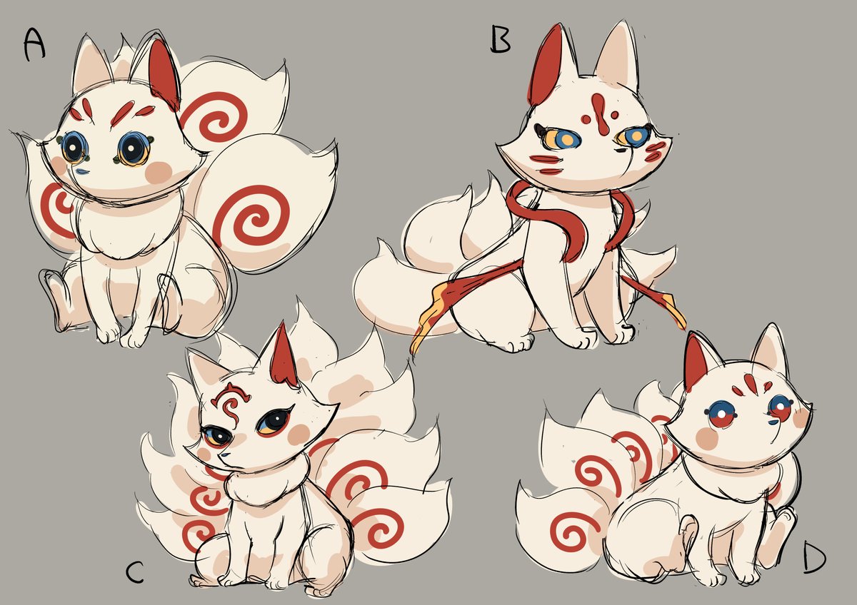 5_GameDev's tweet photo. UKGE出展中のAmuri Studio「Nine Tails」のきつねさんの初期案たち。 https://t.co/E7GaFgRQRO