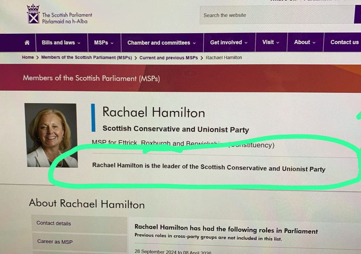 Rachael2Win's tweet photo. It is a curious state of affairs when the Scottish Parliament finds it easier to promote me to Leader of the @ScotTories party than it does to recognise my biological sex - and that of every other female MSP.

One mistake corrected promptly, the other requiring a lengthy review. https://t.co/W2mN2fqITq