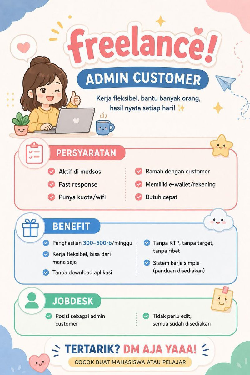 keyRespon_ID's tweet photo. @yundaam99 helloo ✨ ada yang lagi cari tambahan uang jajan? aku lagi open freelance nihh, fleksibel dan bisa disesuaiin sama waktu kalian juga 🌸 kalau minat atau mau tanya dulu juga boleh banget, langsung chat aja yaa https://t.co/g0tshvYbWM
