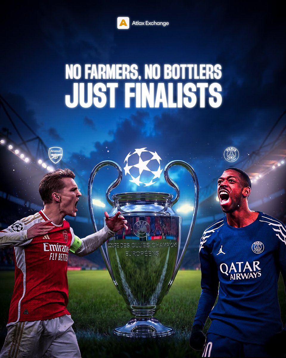 Atlaxchange's tweet photo. 🏆 FINAL DAY.

All the talking ends here.
Time for football to decide the champion. ⚽🏆
Drop your score predictions below 🧡

#UCLFinal #Arsenal #ChampionsLeague https://t.co/pPDmJgquSR