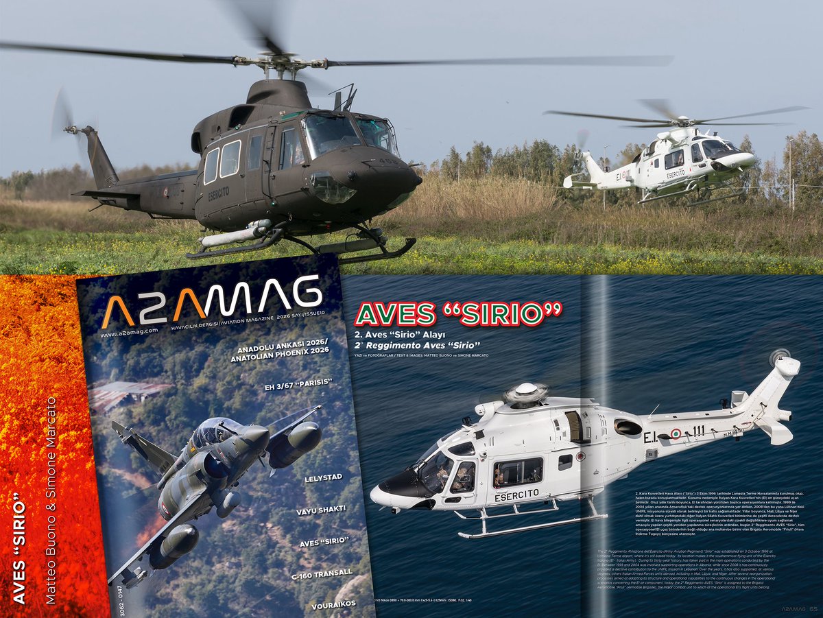 a2amagcom's tweet photo. İtalyan Kara Kuvvetleri’nin en güneyde uçan birimi 2° Reggimento AVES “Sirio”, UH-169D helikopterlerini hizmete alan öncü birliklerden. Matteo Buono ve Simone Marcato’nun detaylı makalesi A2Amag 10. Sayı’da, Shopier mağazamızda. 
https://t.co/PMyHMRrJwu
#A2Amag #AVES #UH169D https://t.co/C1ecrMEusi