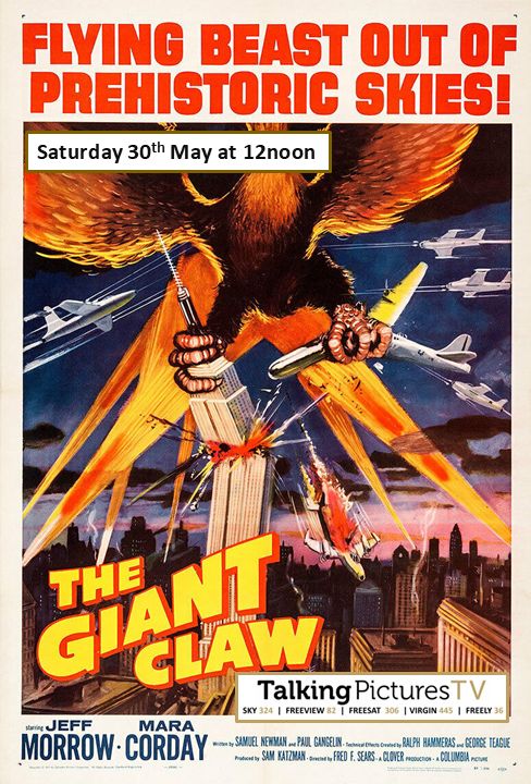 TalkingPicsTV's tweet photo. Flying Beast Out of the Prehistoric Skies!
🦅 THE GIANT CLAW (1957) 12noon starring #JeffMorrow #MaraCorday sci-fi fantasy #TPTVsubtitles https://t.co/tnNMDD42Kd