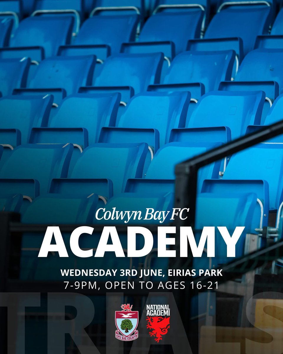 ColwynBayFC's tweet photo. 📋The Colwyn Bay FC Academy is now recruiting 16-21 year olds for places in our U19 and U21 squads for the coming season.

Register 👉 https://t.co/PyxDU69ZG5 https://t.co/hQjEI6vCz1