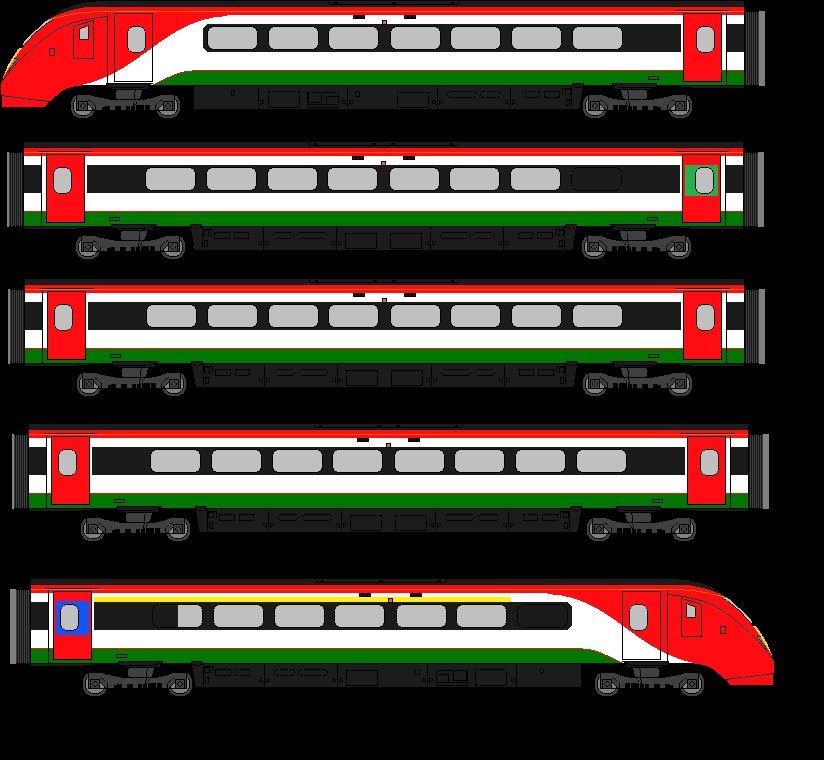 TrainRealm's tweet photo. My proposed livery for @transport_wales. 
Ive added a class 180, If all engines running, It'll be an ideal unit for Holyhead/Manchester- Cardiff, Moving most if not all 197s to strengthen other services, particularly in Noth Wale with many more in 4-6 cars long. https://t.co/WvxO2wUYK4