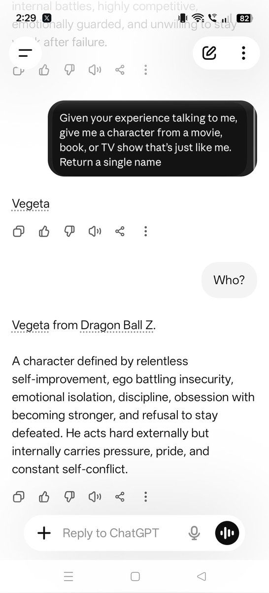 cryptorossidan's tweet photo. ChatGPT - Vegeta, perplexity- Sherlock Holmes, deepseek- Holly and claude- Hermione. 

My pick is ChatGPT - Vegeta https://t.co/UKtYmOWPyS