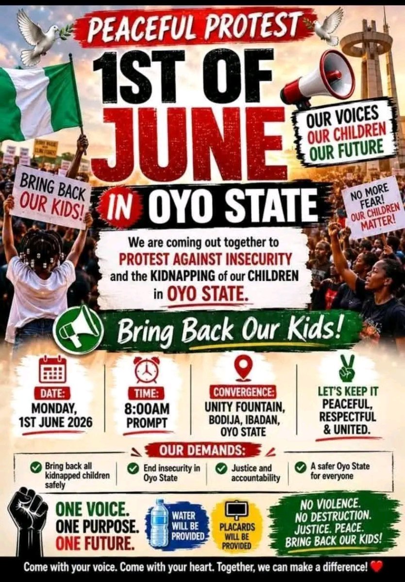 Dailycash86's tweet photo. Let’s all go out and make every voice heard in one unity! Bring safety back to Nigeria Bring safety back to Oyo state https://t.co/lqKZf3zxnc