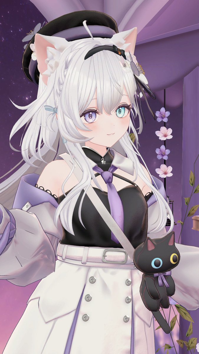 elychiffon's tweet photo. 「Actinoir」がVRChat内で
試着できるようになりました！

衣装展示ギミック「ACloth」にて、ラズリが実際に着用したサンプルアバターでご確認いただけます✨
世界観を感じていただけるよう、展示の雰囲気にもこだわりました🐈‍⬛

Fujiyamaに設置されていますので、ぜひ覗きにきてください໒꒱ https://t.co/BTAuPUuEIh