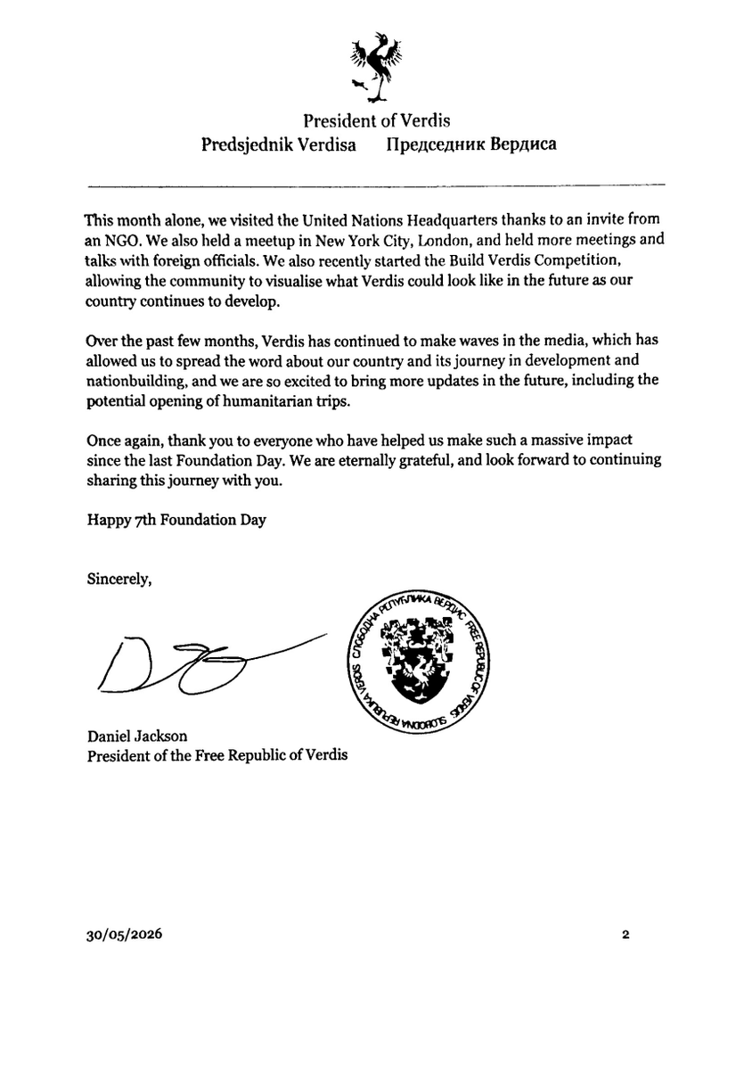 verdisgov's tweet photo. Happy 7th Foundation Day! The President has released a statement. https://t.co/sg81TtFzPe
