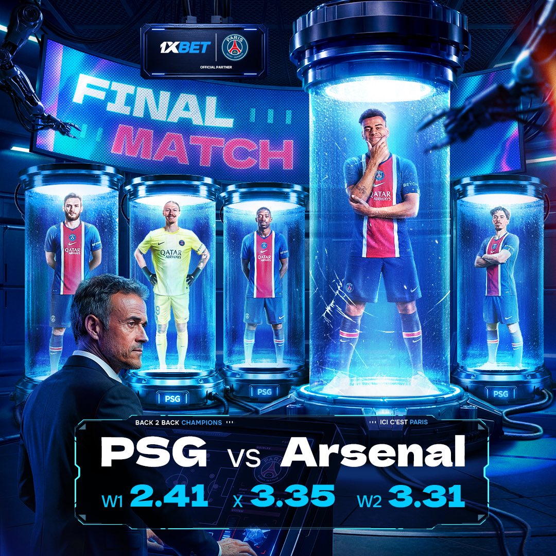 1xBet_Eng's tweet photo. Game of the Year. A throne, a trophy, a legacy. The UCL Final 🏆 

PSG versus Arsenal - who takes the throne? Legends will be made.

Join our live and giveaway during the match 🤩 

PRIZES:
• 1 promo - $50
• 2 promos – $20
• 5 promos – $10
• +1 promo for every 100 likes ❤️
• +1 promo for every 100 reposts 
• +1 promo for every 200 comments 

HOW TO JOIN:
• Tag or invite a friend
• Drop a team which you will support
• Write your ID
• Like + repost the post

Let’s enjoy this game together😏

Join the battle ➡️ https://t.co/wXIlnmO8Rp