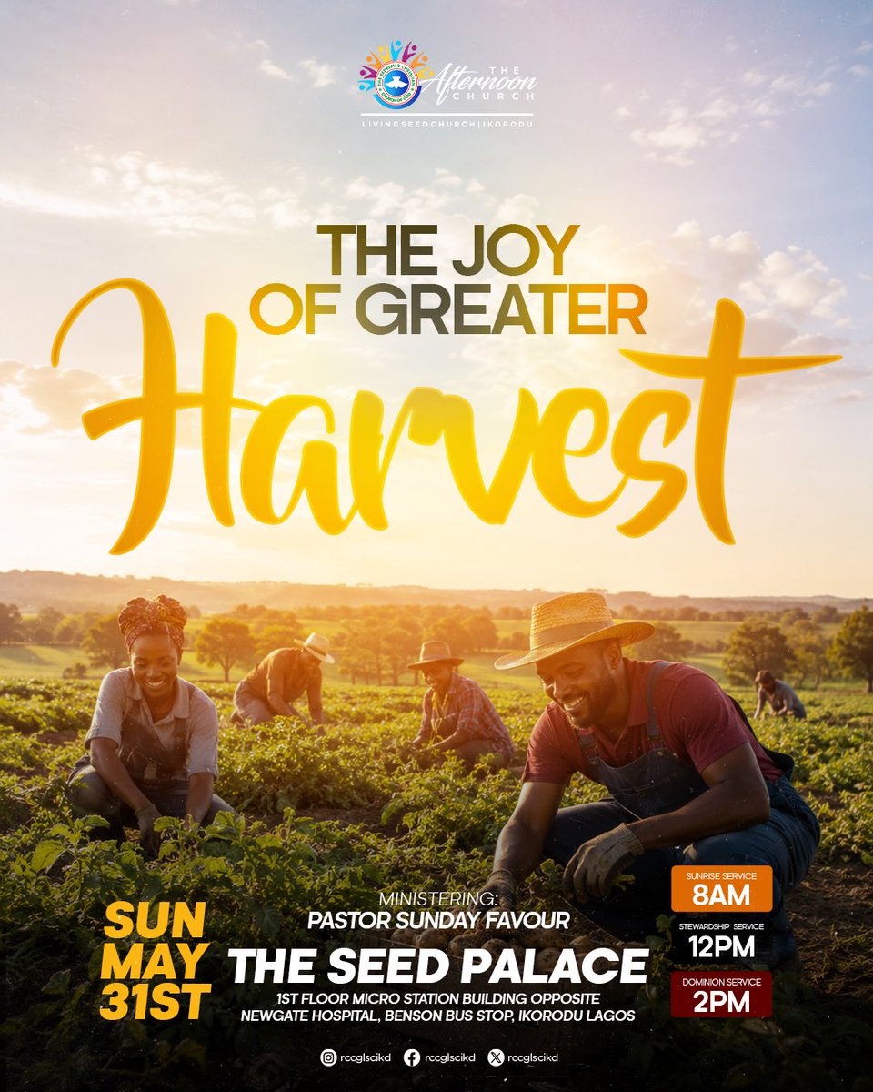 rccglscikd's tweet photo. Oh, what Joy, as we wrap up the month-long series of The Greater Harvest. See you in church this Sunday.

#RCCGLSCIkd #TheChurch #Joy #GreaterHarvest https://t.co/TOZSwt0l78