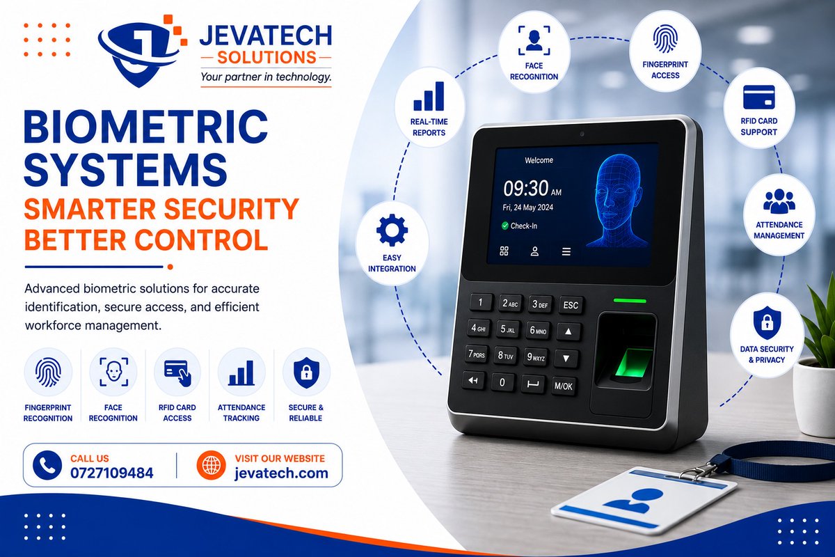 JEVATECH_ICT's tweet photo. Biometric Time Attendance Systems 
✔ Accurate fingerprint / face recognition clock-in
✔ Real-time attendance tracking
✔ Easy payroll integration

 Perfect for offices, schools, factories, shops &amp; institutions

 Call/WhatsApp: 0727109484
🌐 https://t.co/NARCZQqW6e https://t.co/c2vF13rTg9