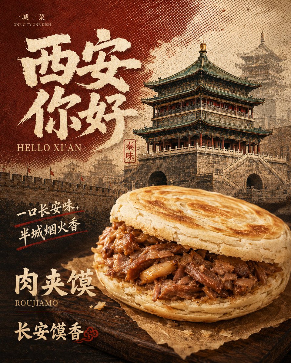 Retro Xi'an Roujiamo Food Poster