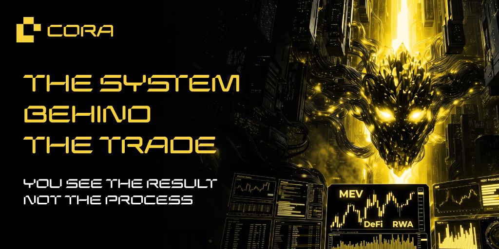 Cora_BSC's tweet photo. ⚙️ Every successful trade has a hidden layer of intelligence behind it.

You see the outcome.
CORA powers the process scanning opportunities, optimizing routes, and executing with precision across the DeFi ecosystem.

The future of MEV isn't just about speed. It's about the systems that work behind the scenes. 🚀

#CORA #MEV #BSC #Crypto #DeFi #Web3