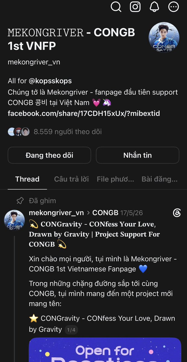 cucda134340's tweet photo. Hi everyone! Most CONGB fans are active on "Threads". We’ve supported him through different shows and milestones, and we also have fan funds for those who’d like to donate and support his activities

#CONGB #CONG #콩비 #TinhHaSayHi https://t.co/1JBq8VALQI