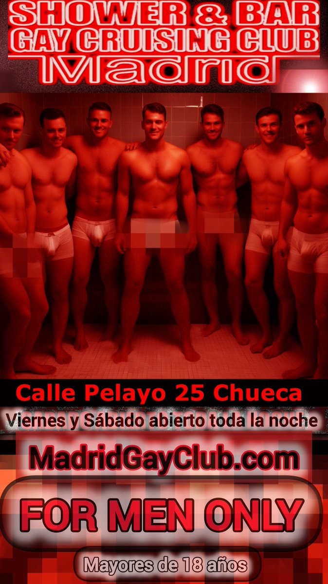 AngelDspain's tweet photo. SHOWER &amp; BAR
​Locale gay molto popolare a Madrid.
​Una notte tra uomini dove la festa non dà tregua.
​Venerdì e sabato, aperto tutta la notte.
​SHOWER &amp; BAR
Calle Pelayo 25 - Chueca
https://t.co/7mLqIopy6A
​#Gaybar #Gayclub #gay https://t.co/m0hxbiOQR5