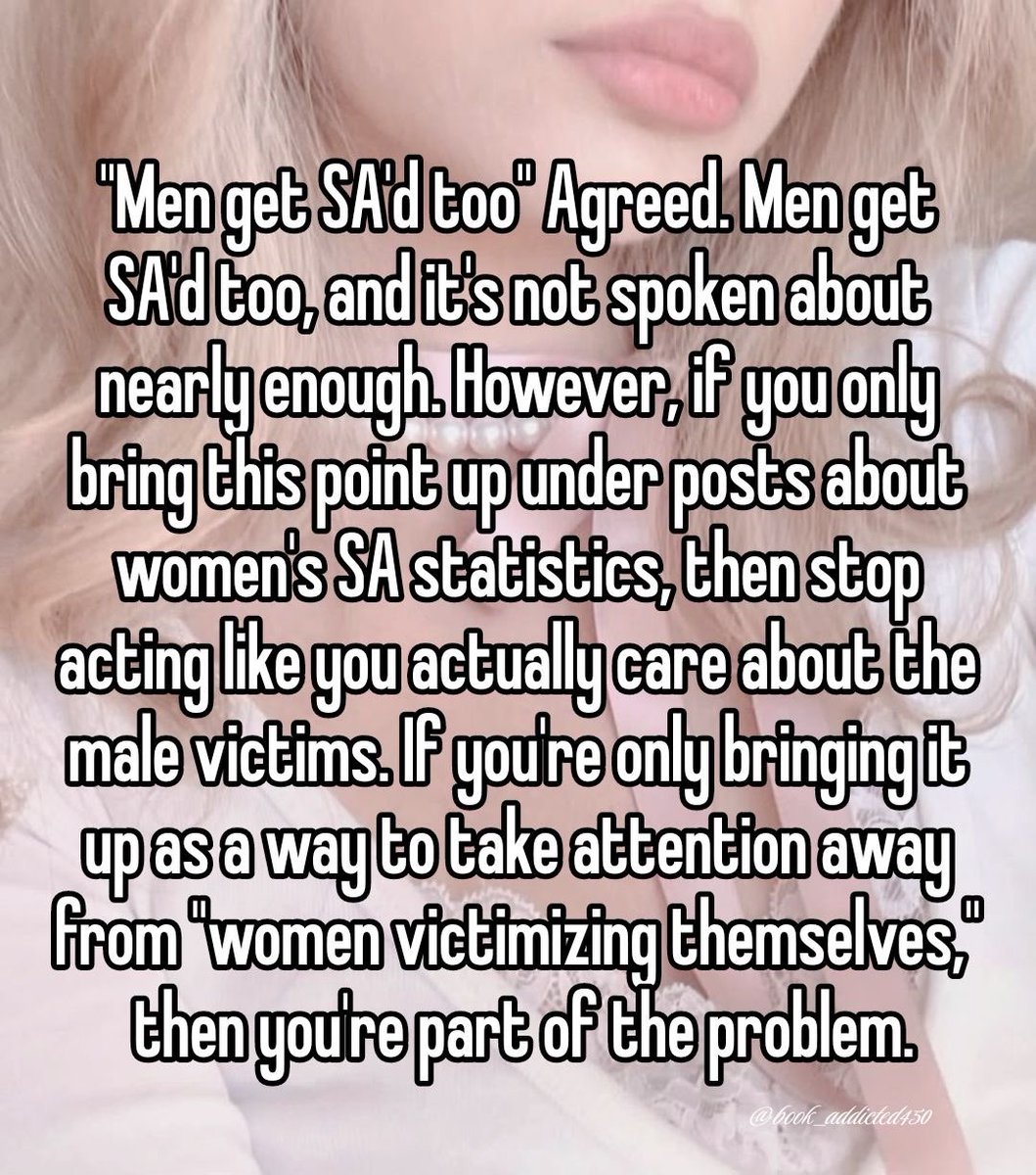 Avazoey_'s tweet photo. If you only care about male victims when women speak up, you don’t care about male victims—you care about silencing women. https://t.co/9x0x5eohV2