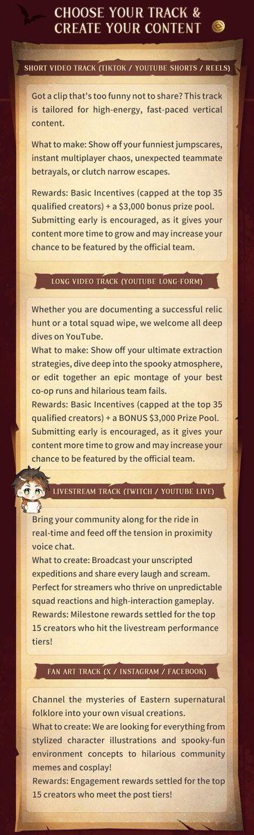 TombBusters_EN's tweet photo. The Tomb Busters Creator Incentive Event is Now Live!

Love chaotic co-op horror gameplay in Tomb Busters?
Turn your gameplay moments into content and get rewarded for it.

How to Participate
1️⃣Join Our Official Discord Community: https://t.co/yxELJOVCuD
2️⃣Fill out the Creator Program application form in the [#creator-recruitment] channel: https://t.co/BB7Puza08N
3️⃣Our moderators will review your application and assign you the Creator role
4️⃣Once you have been assigned the Creator role, you can check the detailed event reward rules in the [#seasonal-event] channel of the Creator Club

Please view the poster below for more details.
#tombbusters