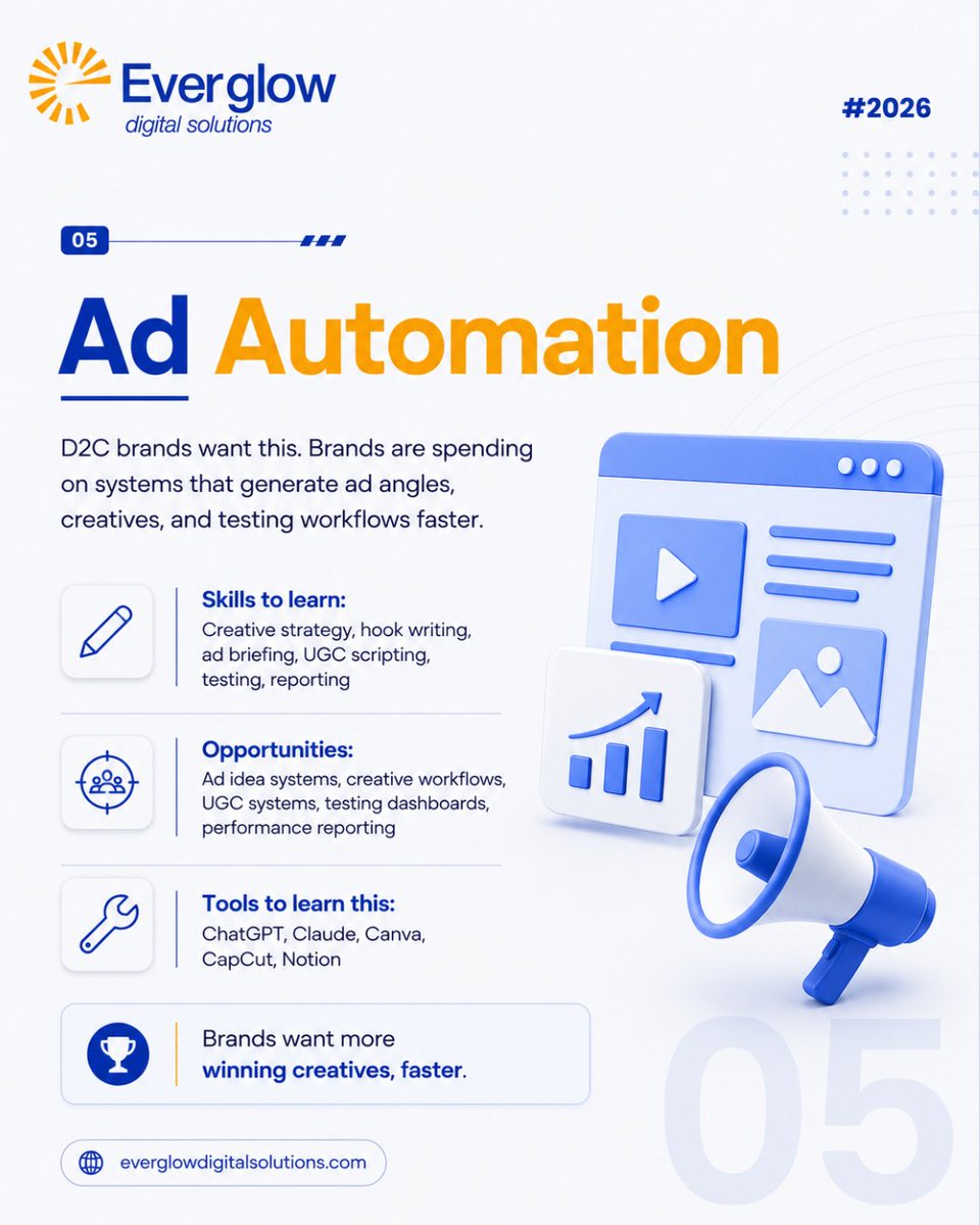 everglowdigital's tweet photo. PART 2 🚀

AI skills businesses are paying for:

• Content Automation
• Lead Generation
• Micro SaaS
• Ad Automation
The future belongs to people who build systems.
Comment "SKILLS" to get started.
#AI #Automation https://t.co/4SrgXz0o86